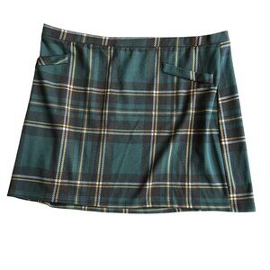 Green & Yellow Plaid Mini Skirt By Rachel 3XL Polyester/Rayon/Spandex Elastic Wa